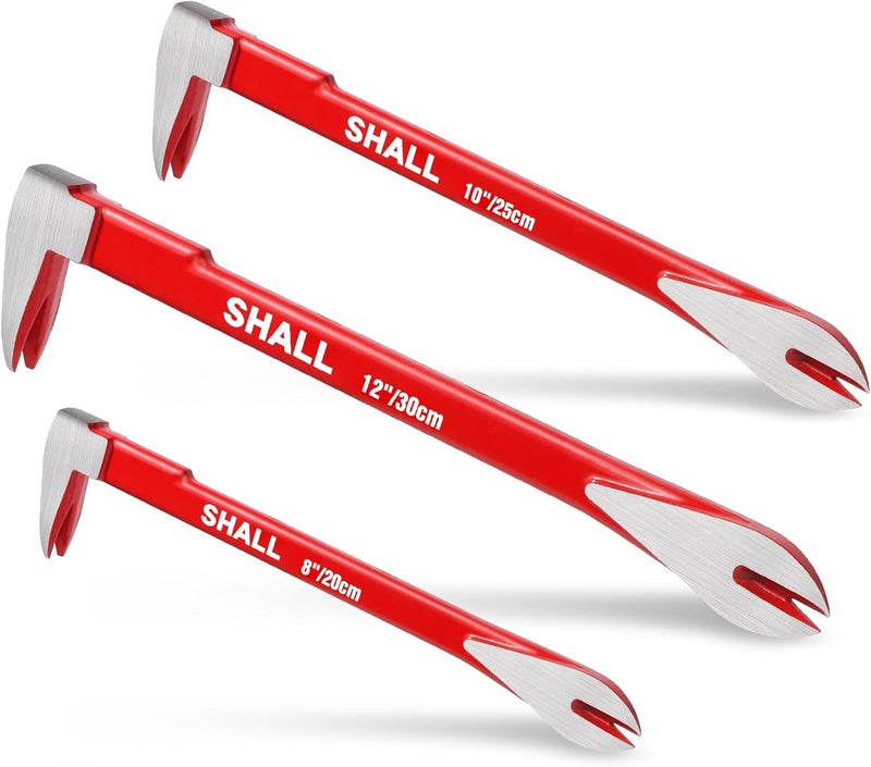 SHALL 3-Piece Nail Puller Tool Set, 12’’, 10’’, 8’’ - Heavy Duty & Mini Cats Paw Pry Bar, Utility Claw Bar, Wonder Bar, 40Cr Alloy Steel Crowbar Tool for Home Remolding & Woodworking - Image 1